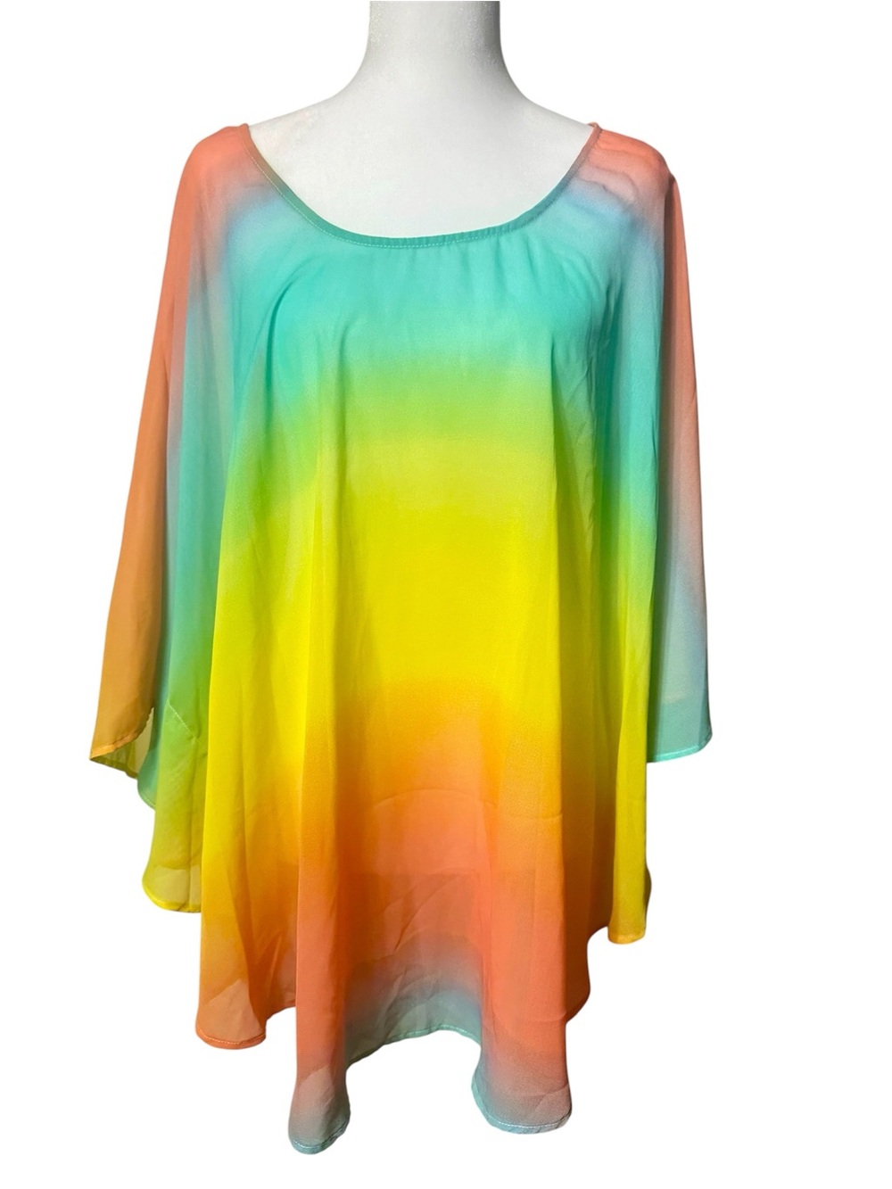 Show Me Your Mumu Multicolor Ombre Chiffon Caftan Tunic CoverUp Overlay Sz Large